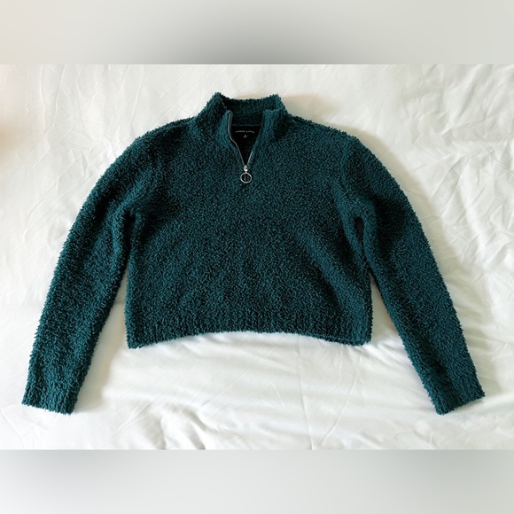 Kendall & Kylie Green Fuzzy Quarter-zip Pullover Sweater Size Small - Picture 4 of 11